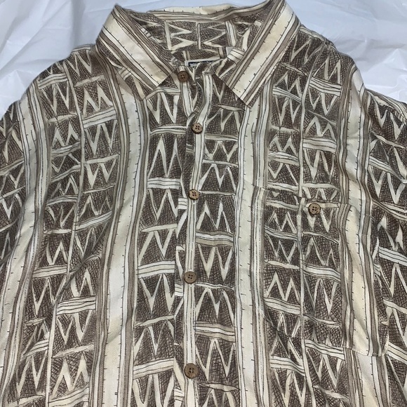 Men’s roundtree & yorke short sleeve button down cream & brown pattern shirt L - Picture 1 of 5